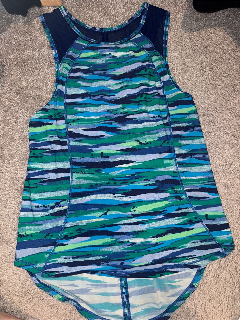 Lululemon Blue & Green Striped Athletic Tank Top